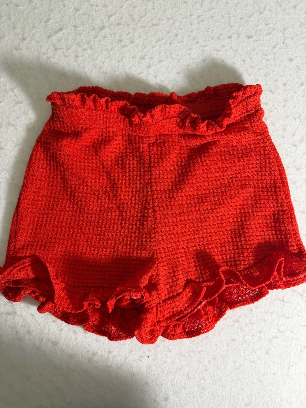SHEIN Bright Red High-Waist Ruffle Knit Shorts